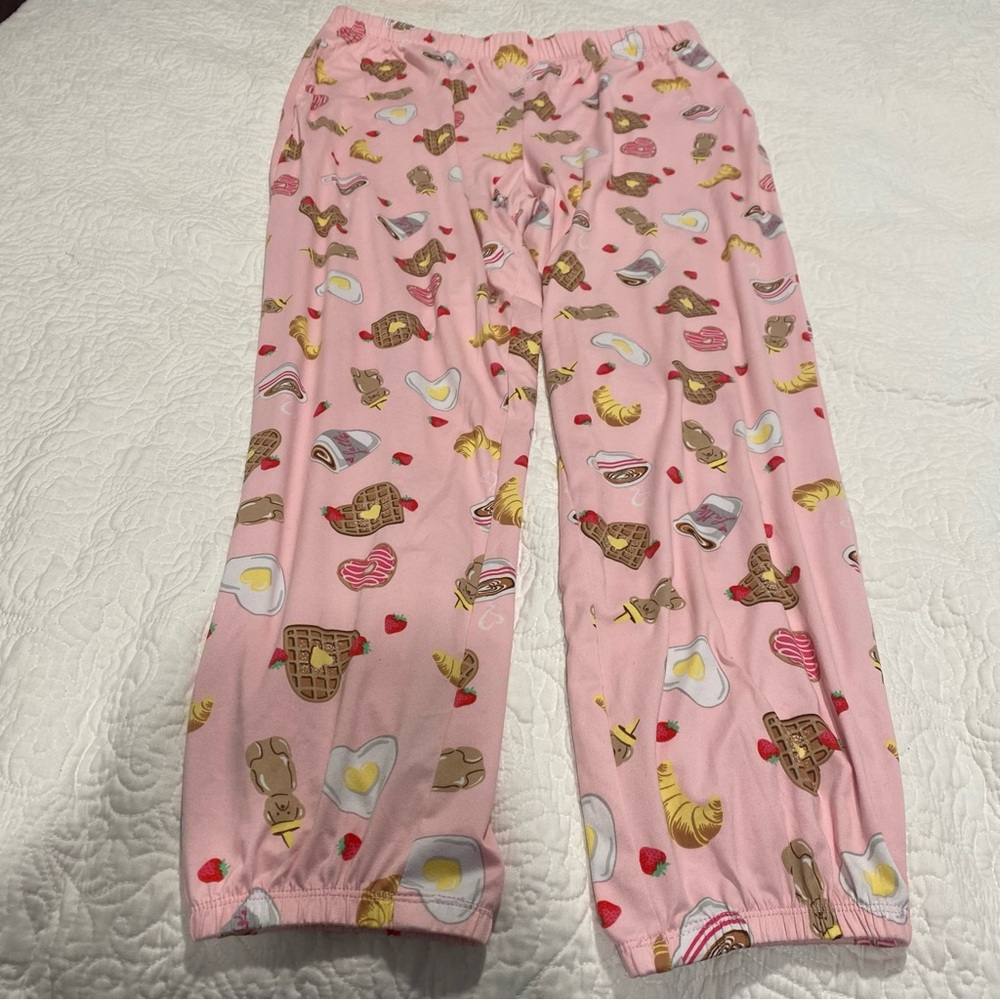 Pink Pajama Pants Brunch Theme Heart Waffle, Latte, Honey Teddy Bears